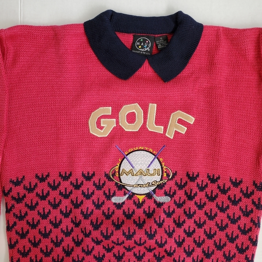 Vintage Maui‎ & Sons Country Club Golf Embroidered Shark Polo Sweater Siz…